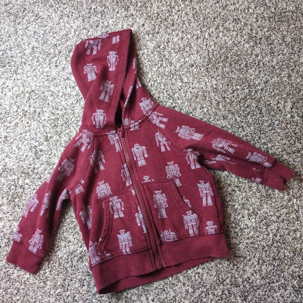Cat & Jack ROBOT Hoodie 12M  Boys Baby Toddler Clothes Burgundy Hood